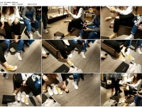 射灯下试鞋的ROU色蕾丝 船袜 美 女 显得更加白嫩