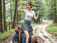 美女骑老头小孩，，小孩天美女的鞋子