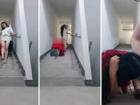 【不知名】户外楼道遛母狗【双视角版】