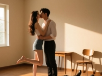 漂亮女孩踩在男生的脸上和男友接吻